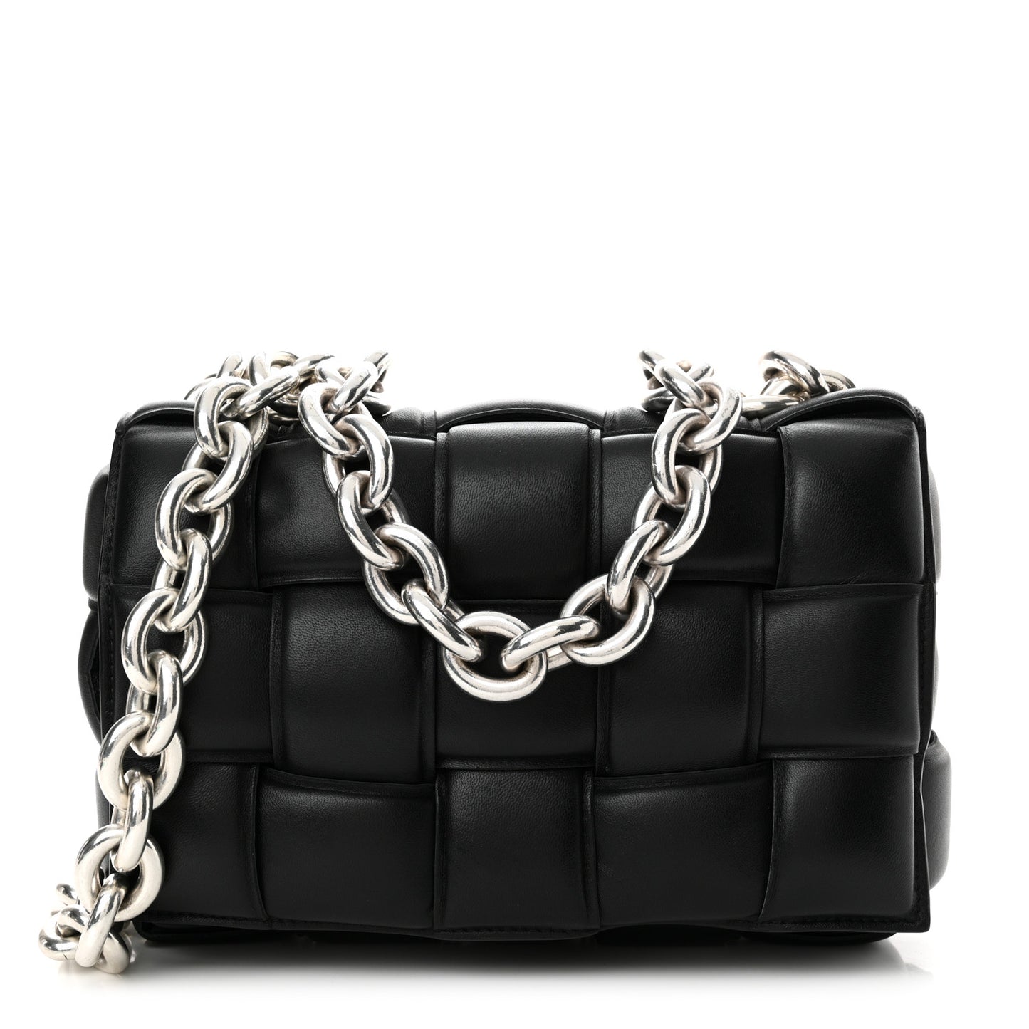 Lambskin Maxi Intreccio Padded Chain Cassette Crossbody Bag Black