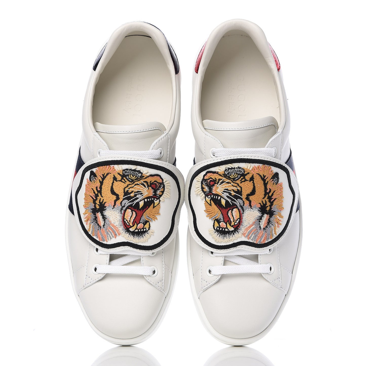 Calfskin Ayers Web Tiger Embroidered Mens Ace Sneakers 8.5 White