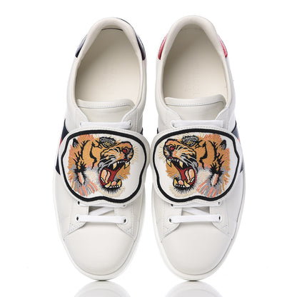 Gucci Calfskin Ayers Web Tiger Embroidered Mens Ace Sneakers 8.5 White 6 of 12