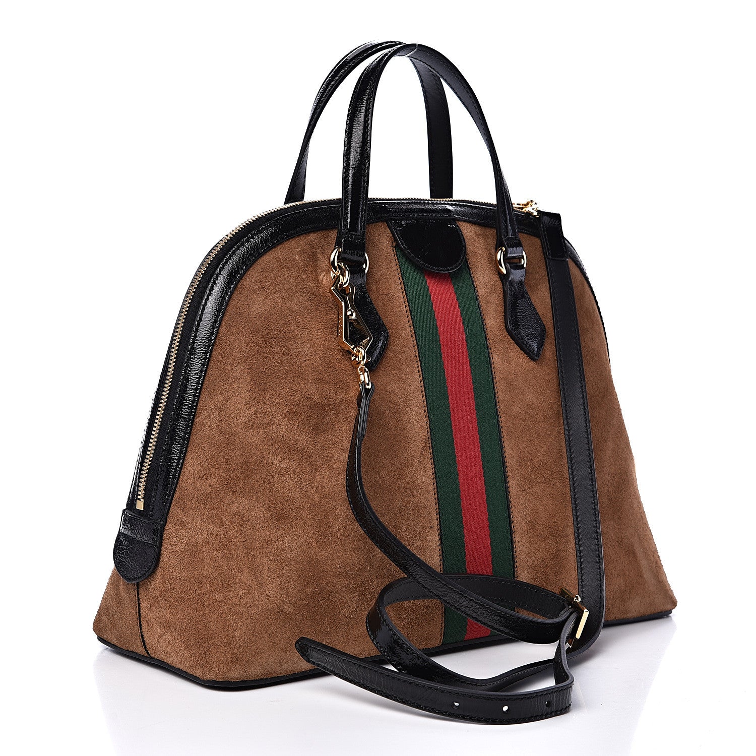 Gucci Suede Patent Web Medium Ophidia Top Handle Dome Bag Nocciola Black 2 of 10