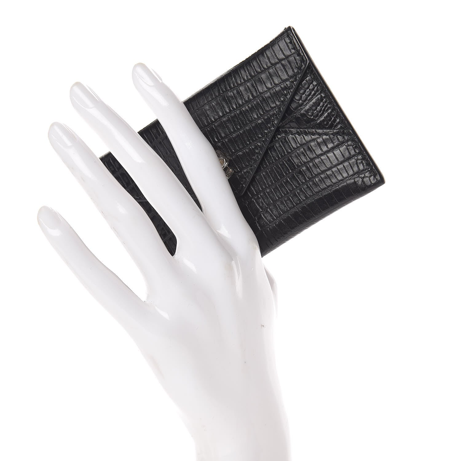 Alexander McQueen Calfskin Lizard Embossed Skull Envelope Card Holder Black 2 of 7