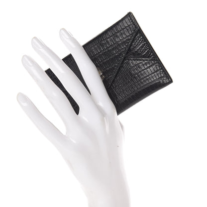 Alexander McQueen Calfskin Lizard Embossed Skull Envelope Card Holder Black 2 of 7
