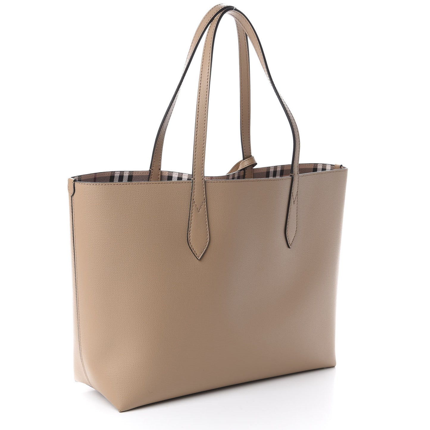 Grainy Calfskin Haymarket Check Medium Reversible Tote Camel