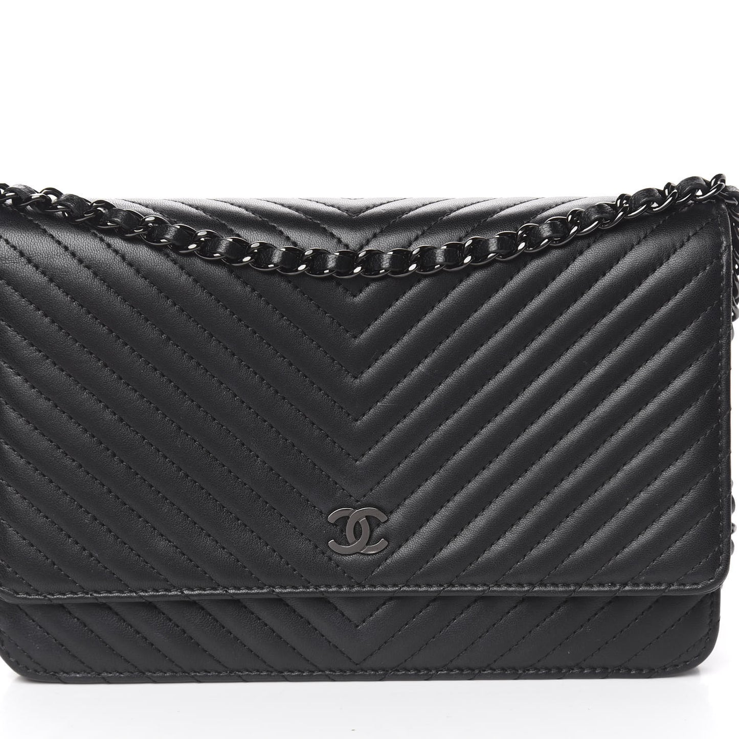 Lambskin Chevron Quilted Wallet On Chain WOC So Black