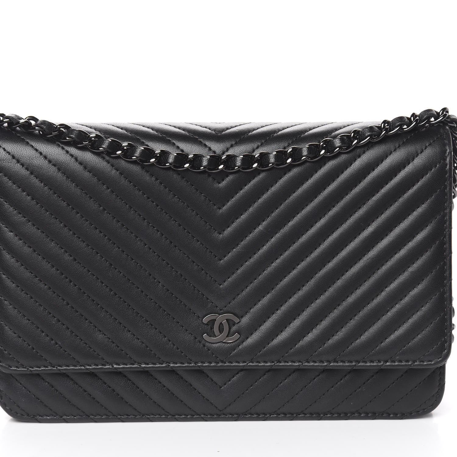 Chanel Lambskin Chevron Quilted Wallet On Chain WOC So Black 11 of 14