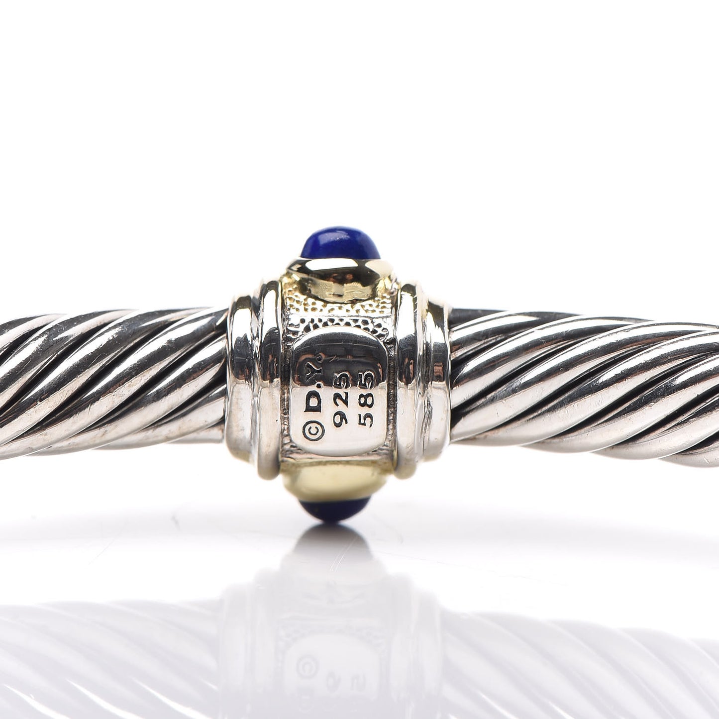 Sterling Silver 14K Yellow Gold Blue Topaz Lapis Lazuli 5mm Cable Renaissance Station Bracelet