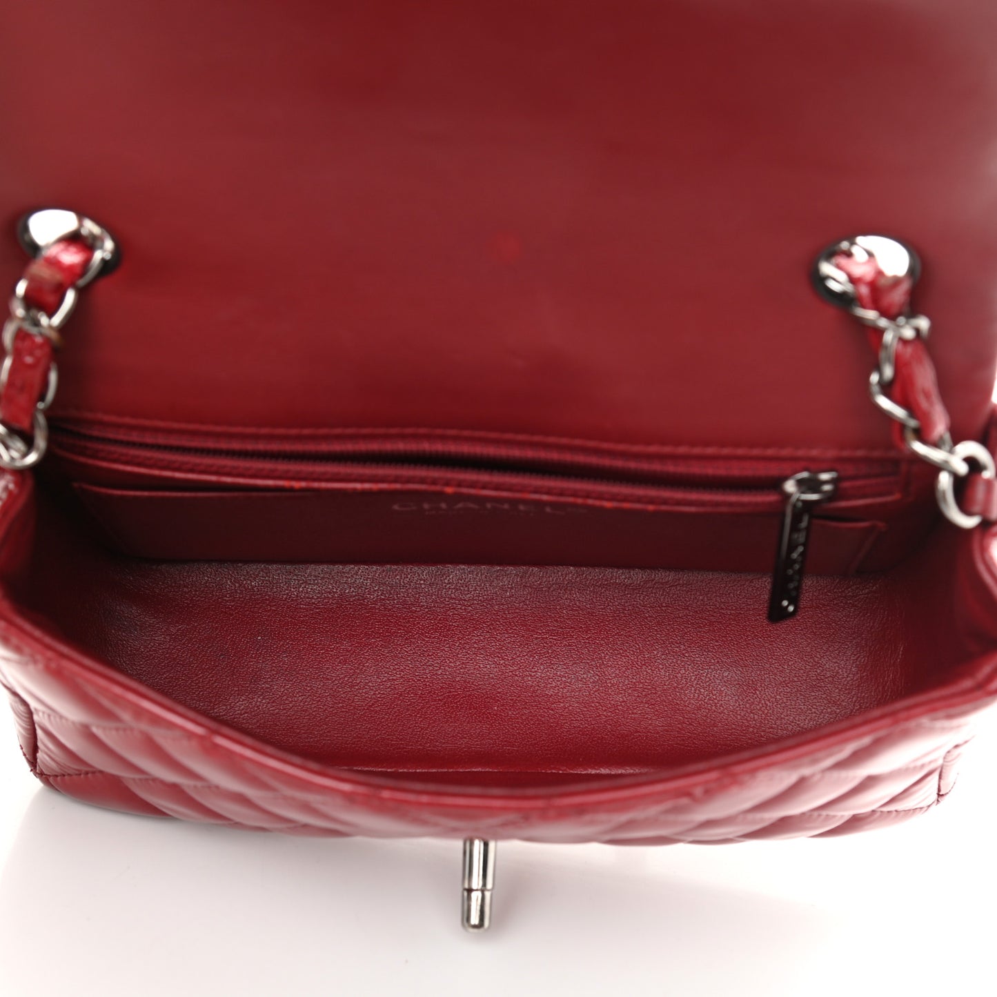 Patent Calfskin Quilted Mini Rectangular Flap Red