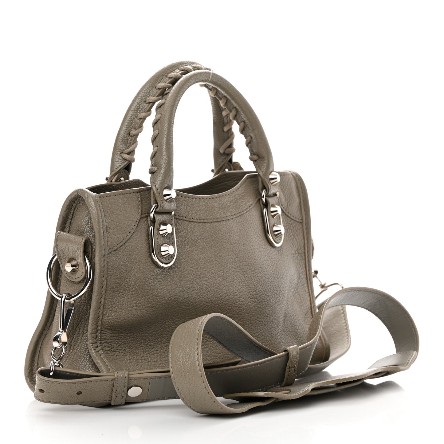 Chevre Silver Metallic Edge Hardware Mini City Gris Taupe
