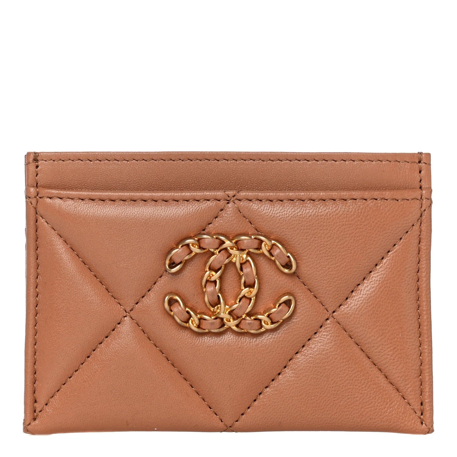 Chanel Lambskin Quilted Chanel 19 Card Holder Brown 1 of 12