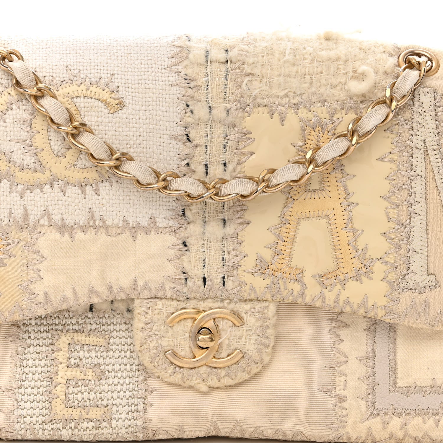 Chanel Tweed Patchwork Jumbo Single Flap White 8 of 13