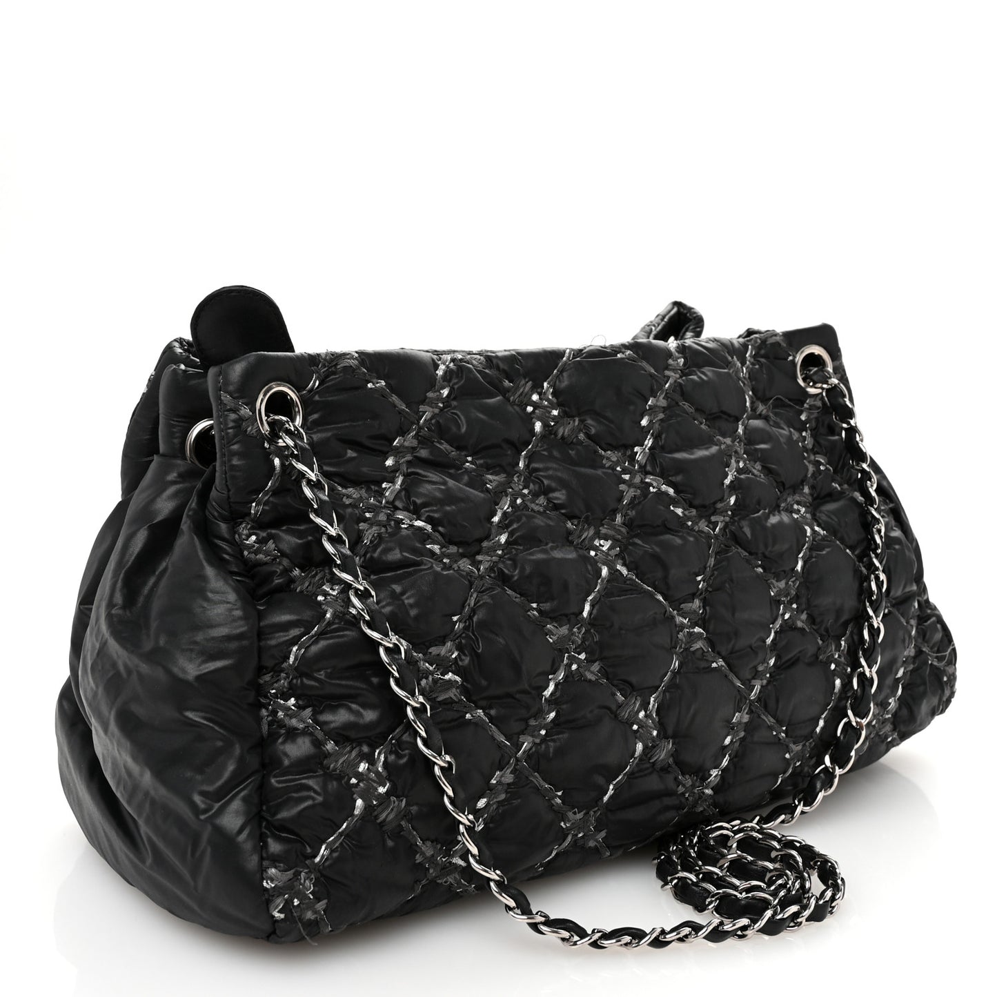 Nylon Quilted Tweed Stitch Bubble Tote Black
