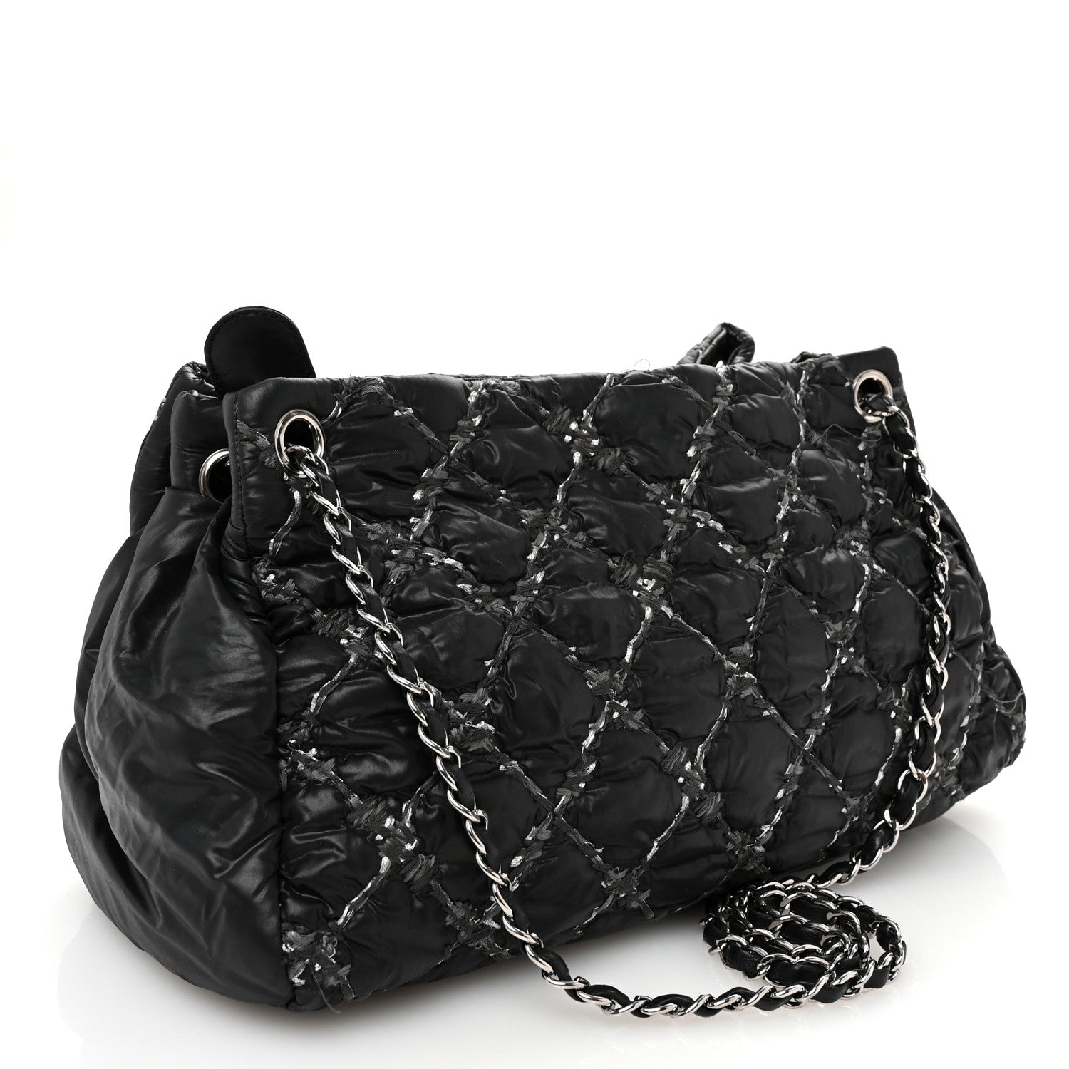 Chanel Nylon Quilted Tweed Stitch Bubble Tote Black 3 of 13