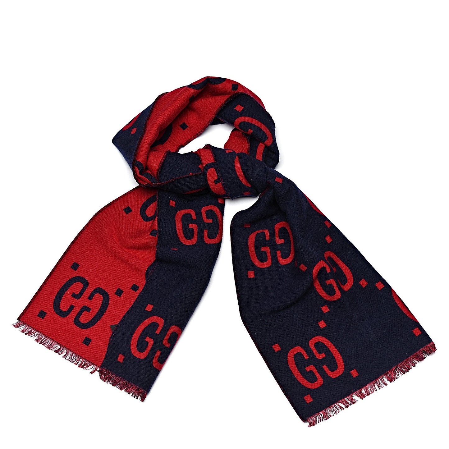 Wool Silk Monogram Jumbo GG Freedom Scarf Midnight Blue Red