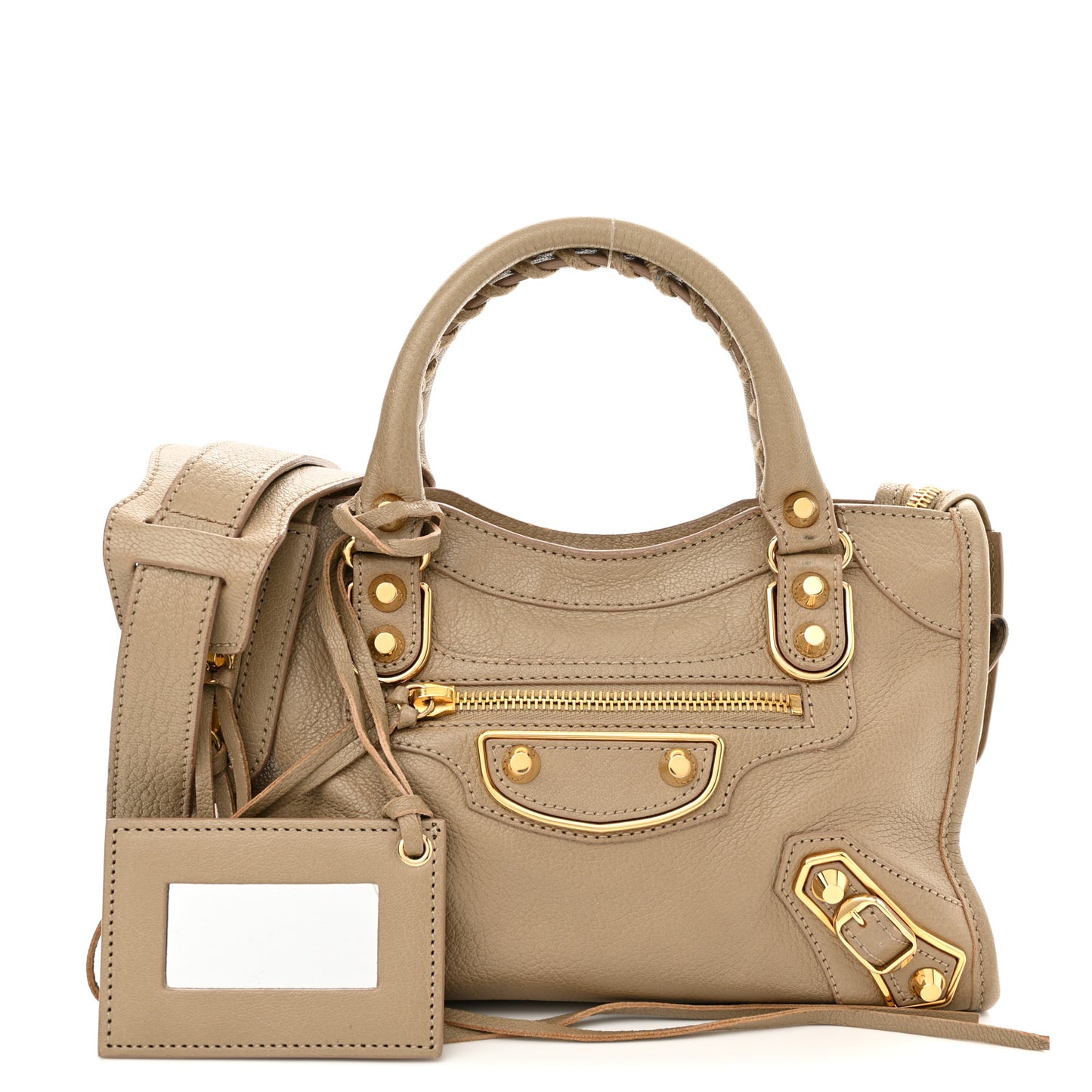 Chevre Gold Metallic Edge Hardware Mini City Beige Latte