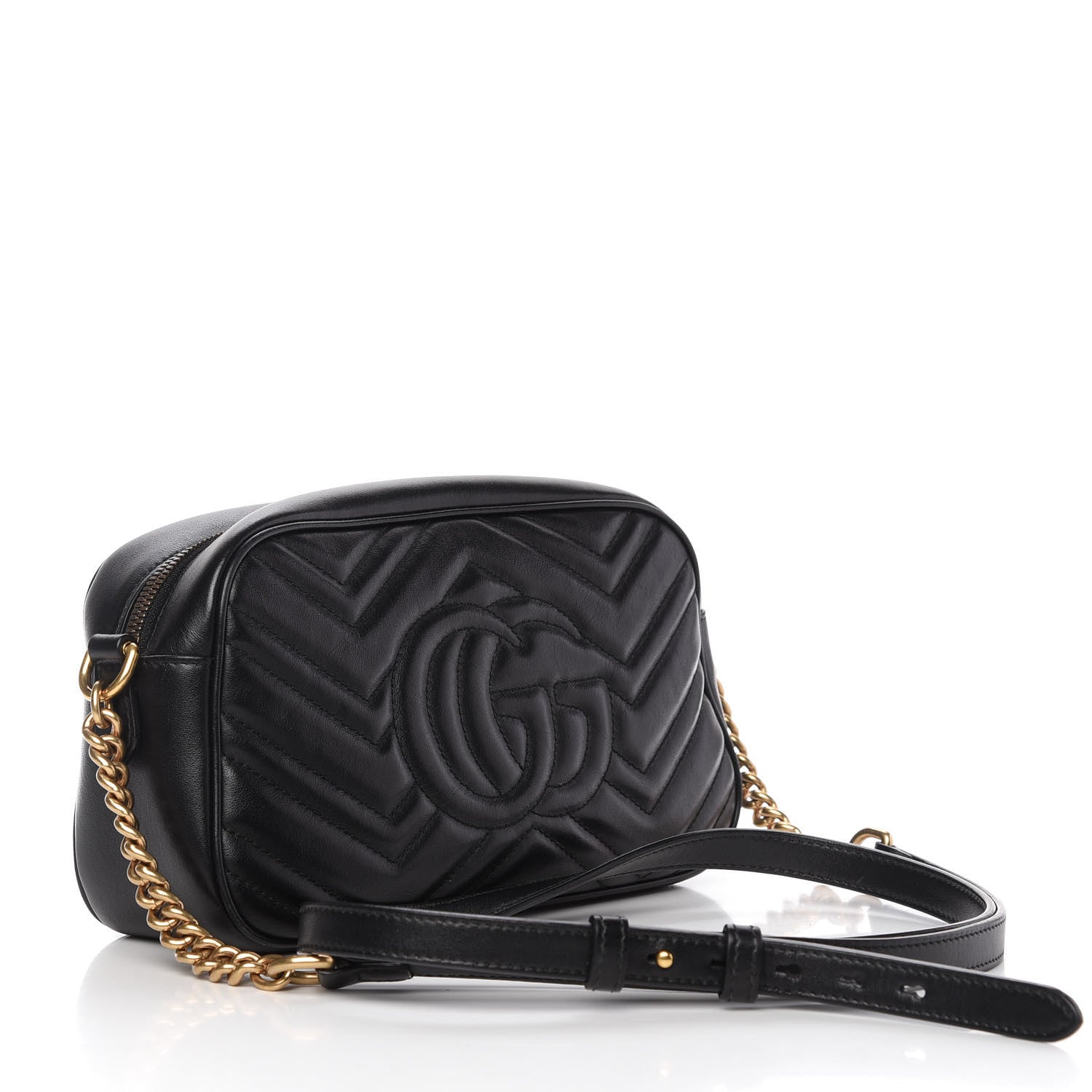 Gucci Calfskin Matelasse Small GG Marmont Chain Shoulder Bag Black 3 of 12