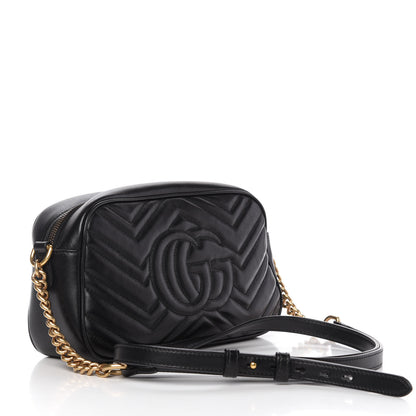 Gucci Calfskin Matelasse Small GG Marmont Chain Shoulder Bag Black 3 of 12