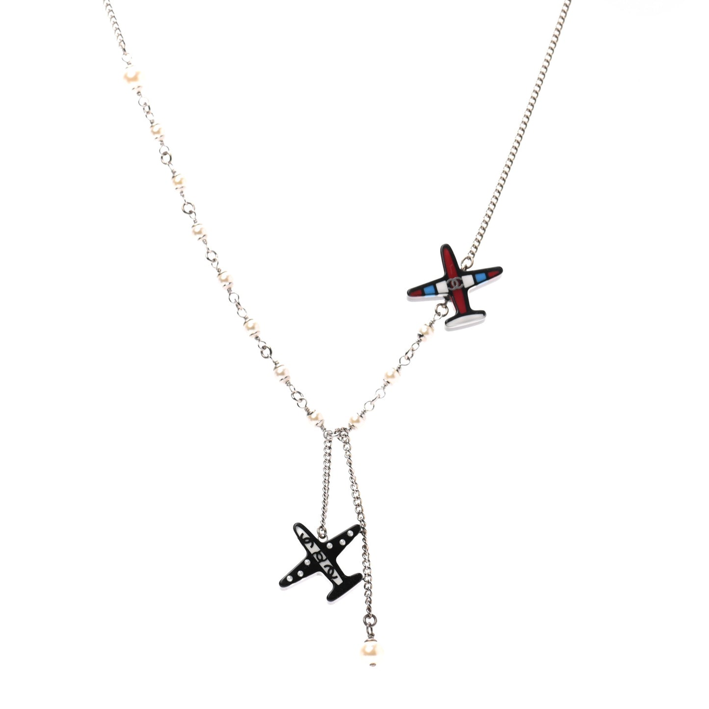 Resin Pearl Striped Airplane Necklace Black White Multi
