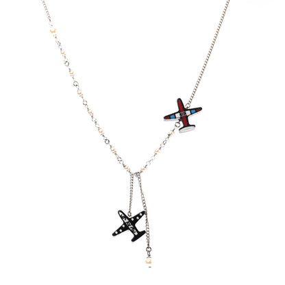 Chanel Resin Pearl Striped Airplane Necklace Black White Multi 1 of 5