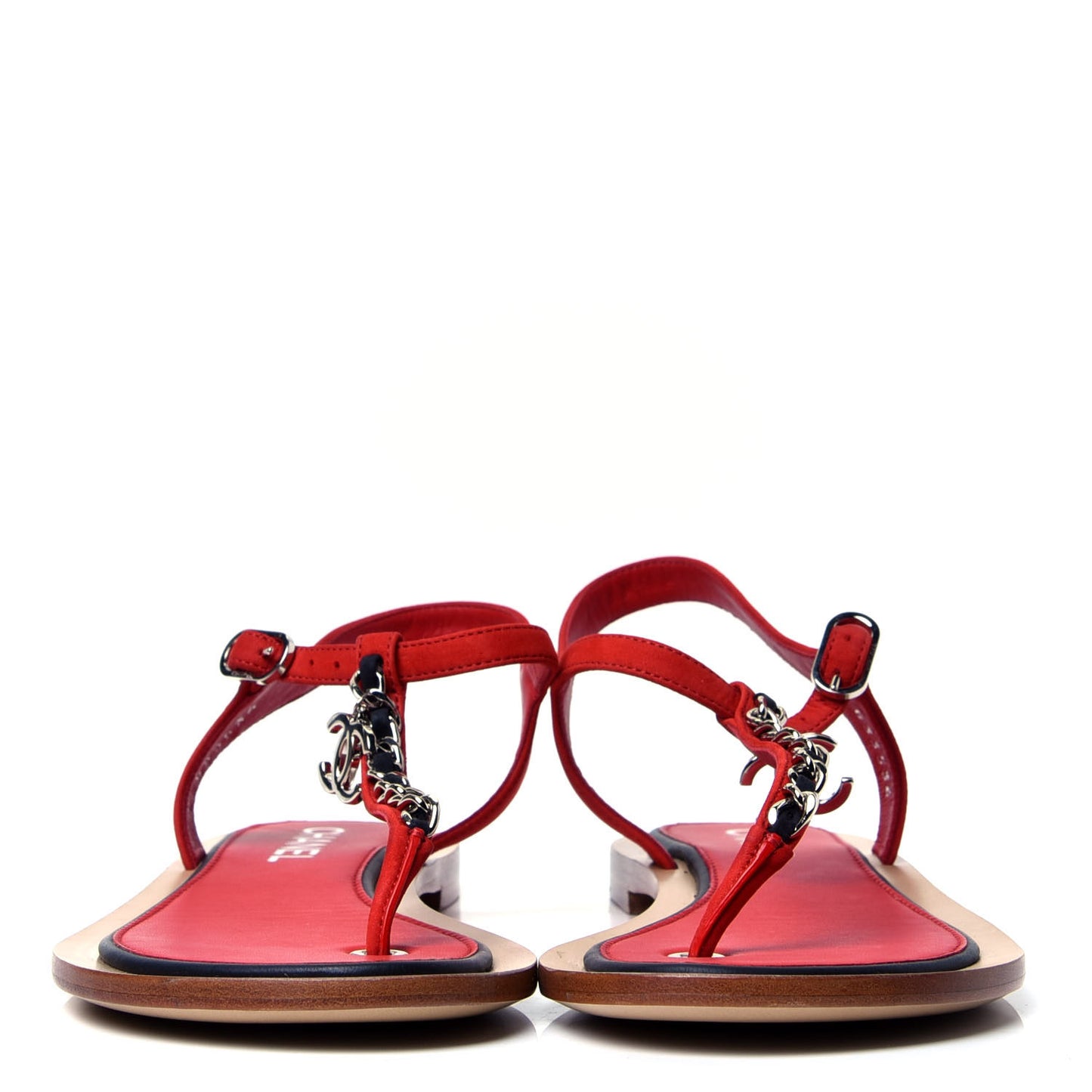 Suede Calfskin Chain CC Thong Sandals 38.5 Red