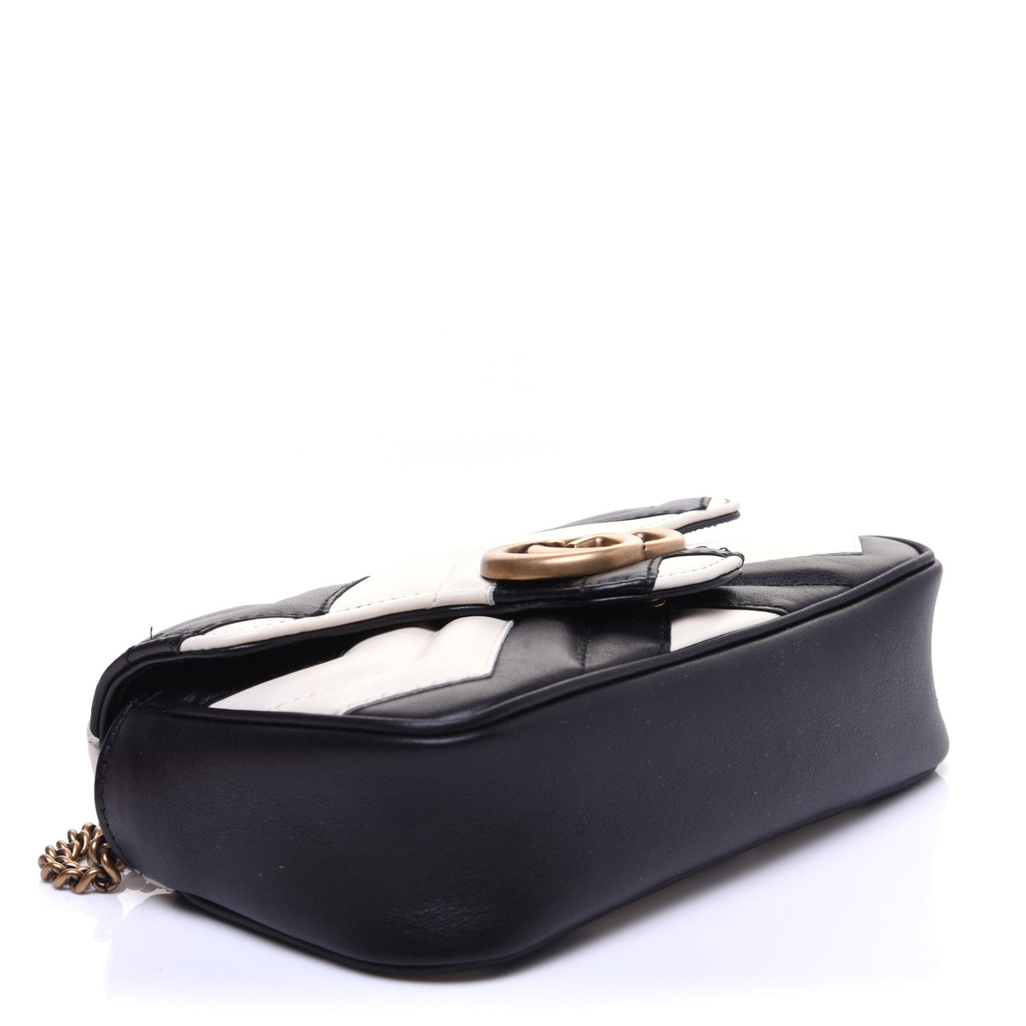 Calfskin Matelasse Super Mini GG Marmont Shoulder Bag Black White