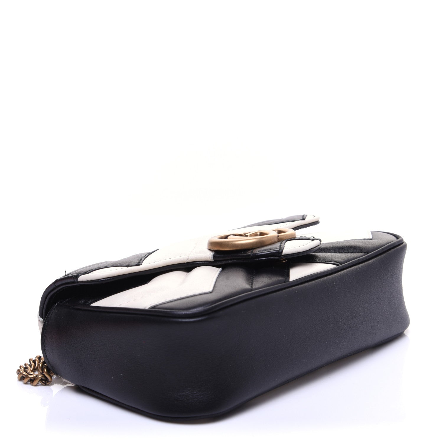 Gucci Calfskin Matelasse Super Mini GG Marmont Shoulder Bag Black White 5 of 13