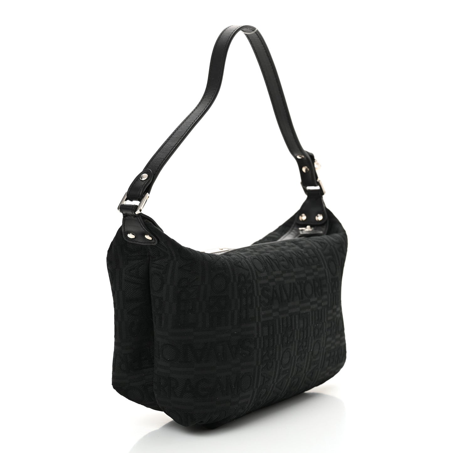 Canvas Calfskin Logo Shoulder Bag Black