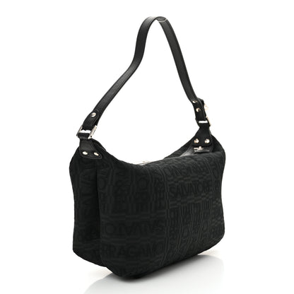 Salvatore Ferragamo Canvas Calfskin Logo Shoulder Bag Black 3 of 11