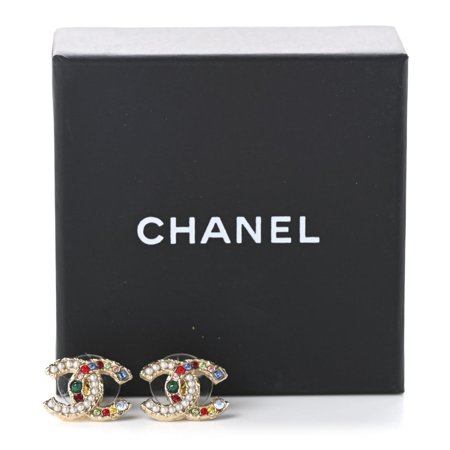 Pearl Crystal CC Earrings Gold Multicolor