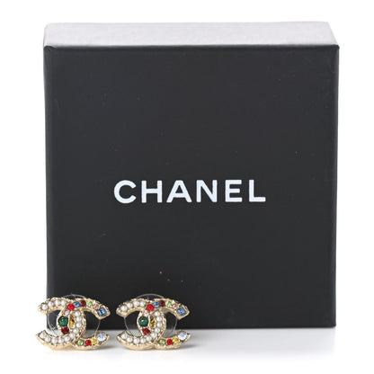 Chanel Pearl Crystal CC Earrings Gold Multicolor 5 of 5
