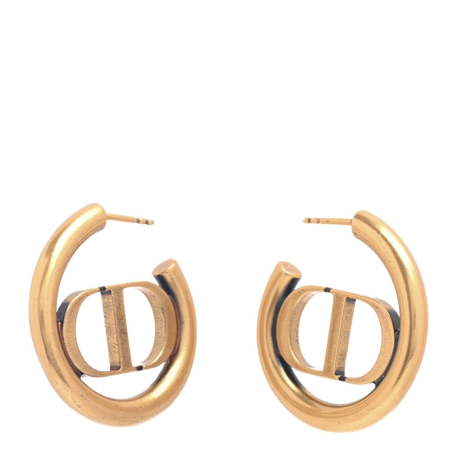 Christian Dior Metal 30 Montaigne Hoop Earrings Aged Gold 1 of 4
