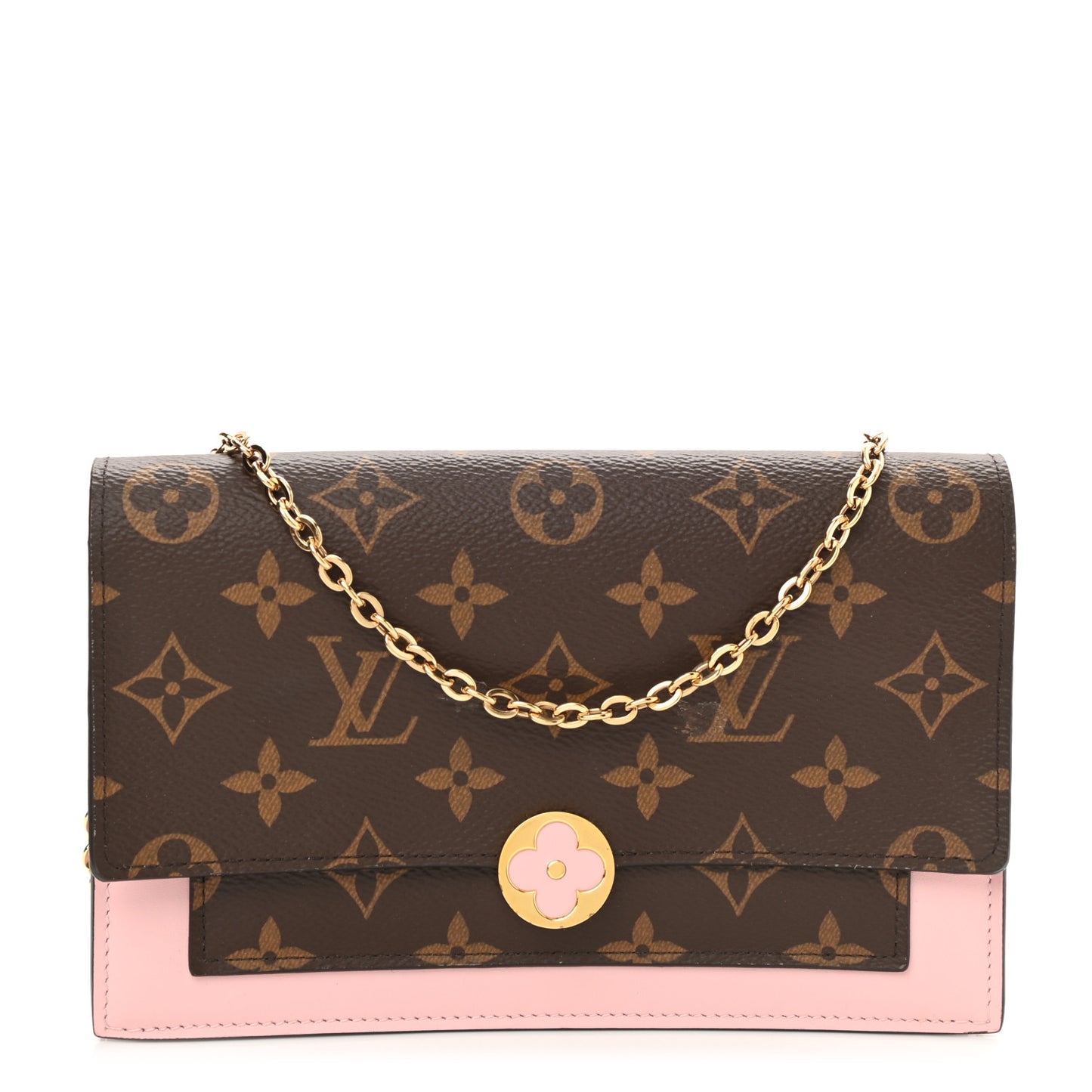 Monogram Flore Chain Wallet Rose Ballerine