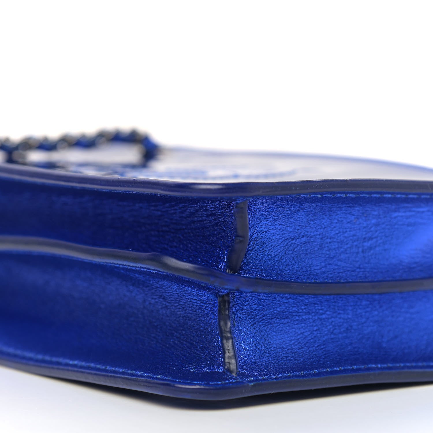 Chanel Metallic Patent Crossbody CC Phone Holder Blue 8 of 9