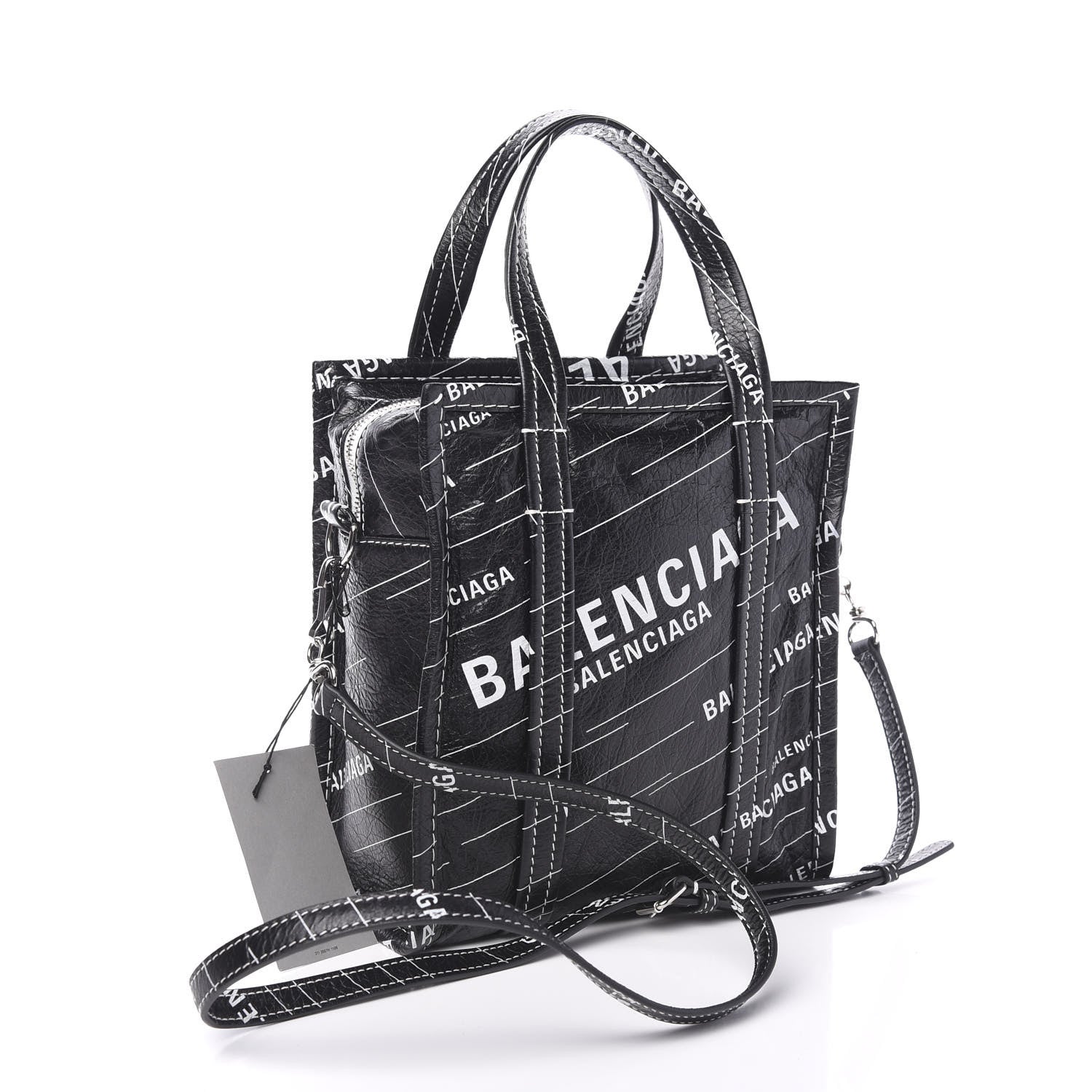 Balenciaga Agneau Arena Logo Multicolor Print XS Bazar Shopper Tote Black White 2 of 8