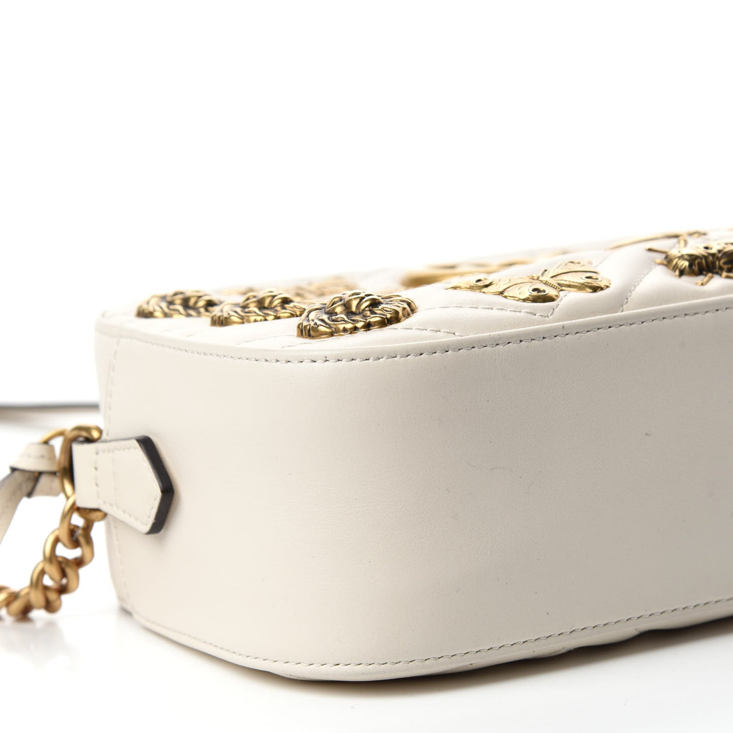 Calfskin Matelasse Animal Studs Small GG Marmont Chain Shoulder Bag White