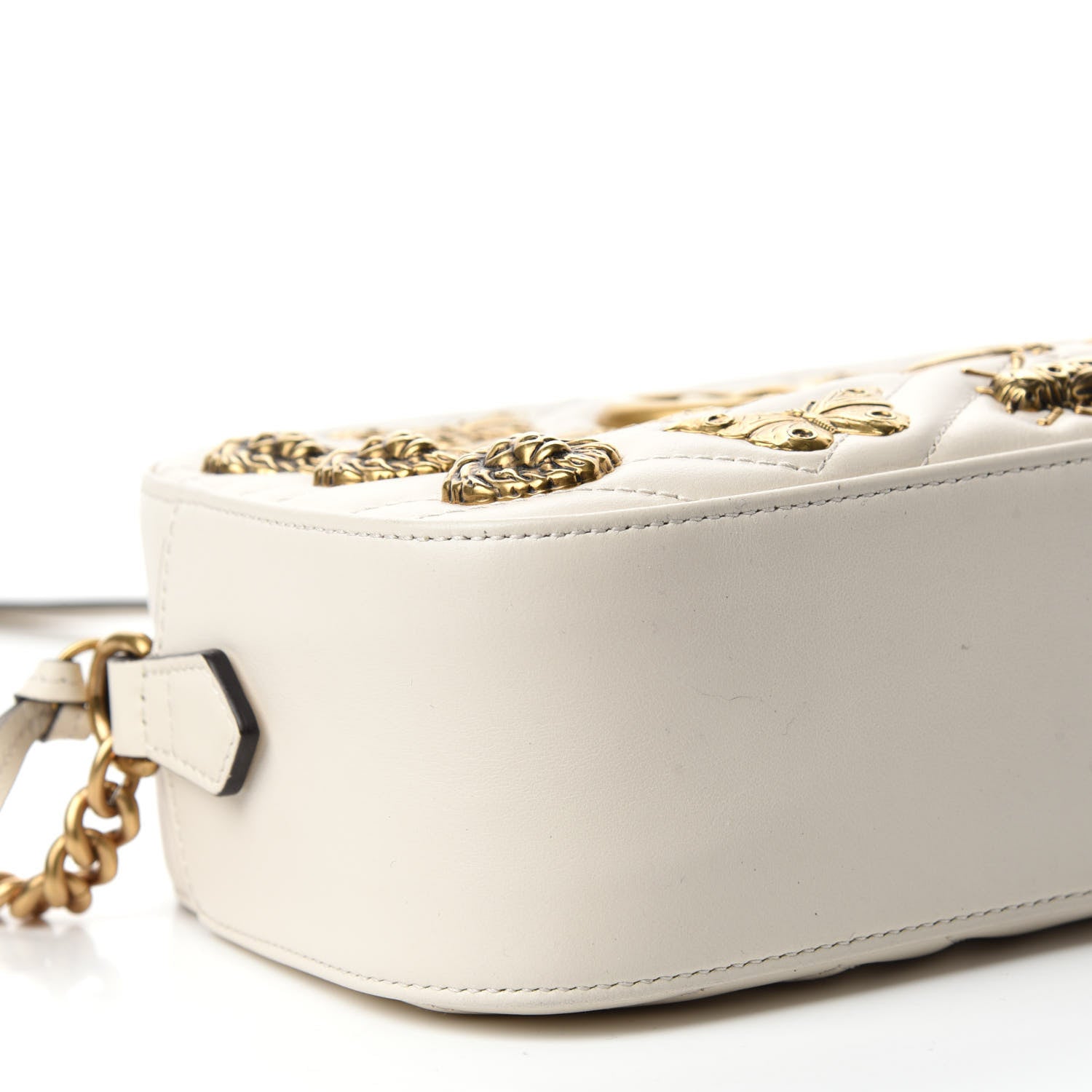 Gucci Calfskin Matelasse Animal Studs Small GG Marmont Chain Shoulder Bag White 6 of 11