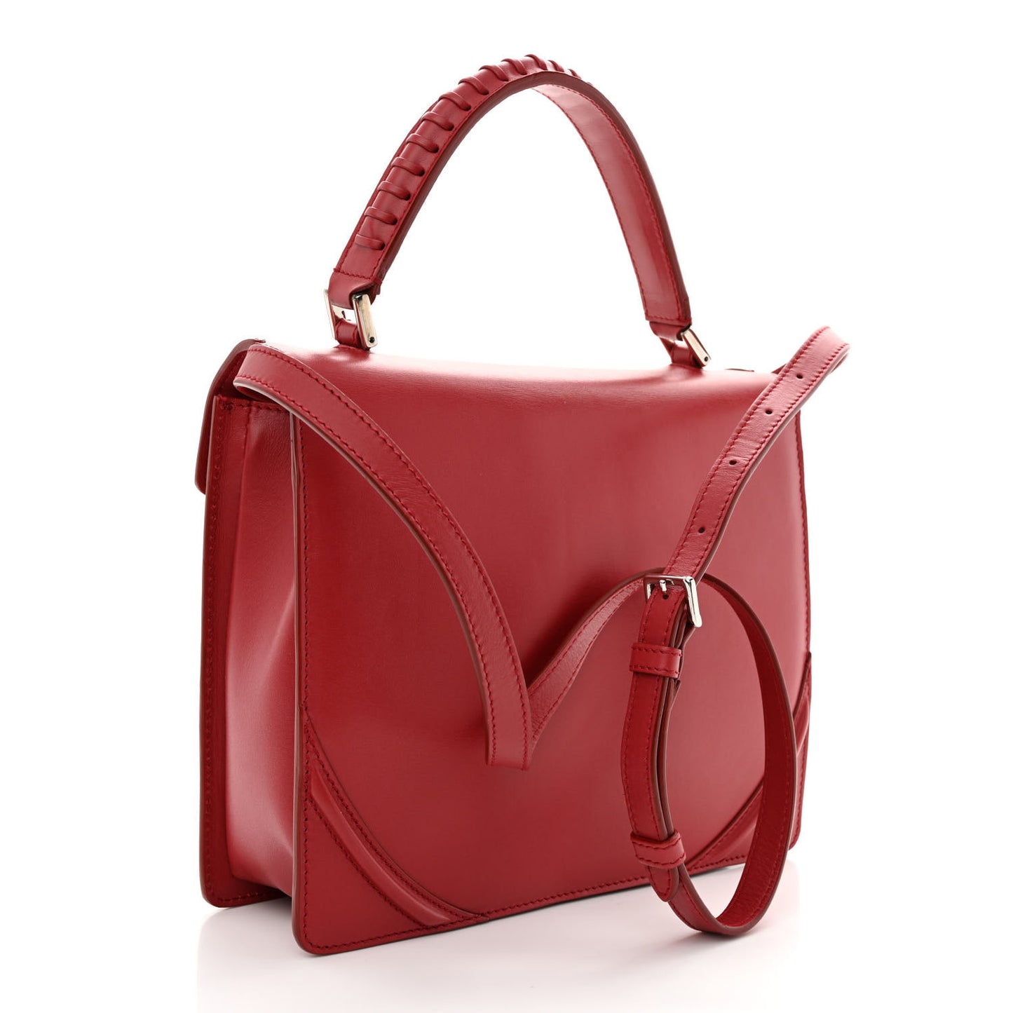 Calfskin Crystal Chain Flower Satchel Red