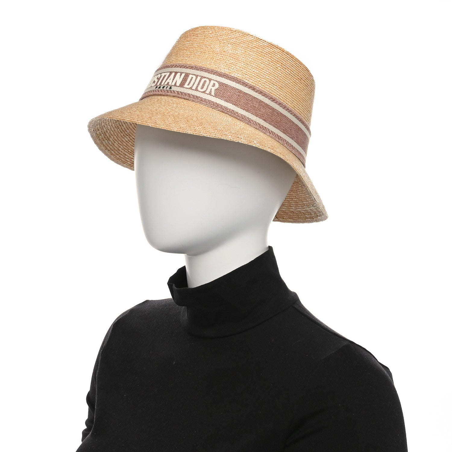 Christian Dior Straw Bucket Hat 57 Natural Rose Des Vents 2 of 8