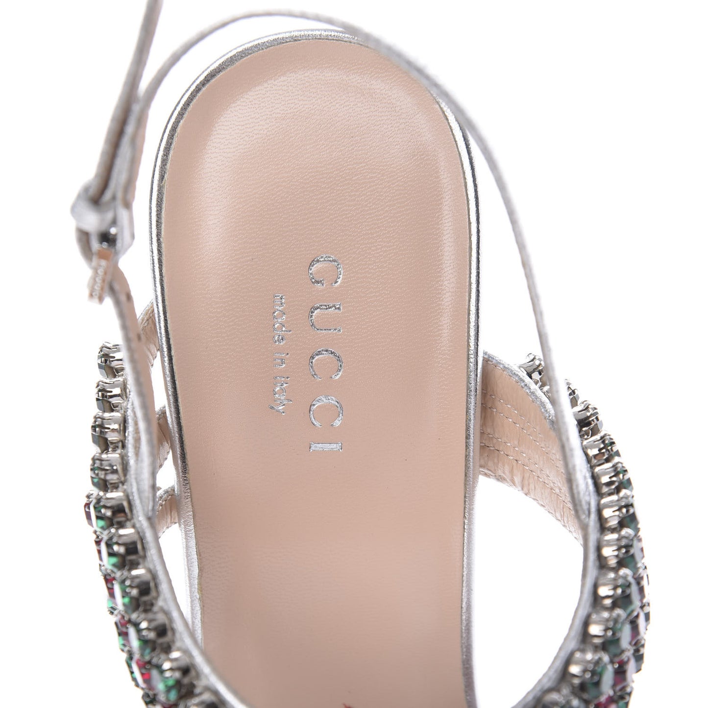 Nappa Silk Crystal Bertie High Heel Sandals 36.5 Argento