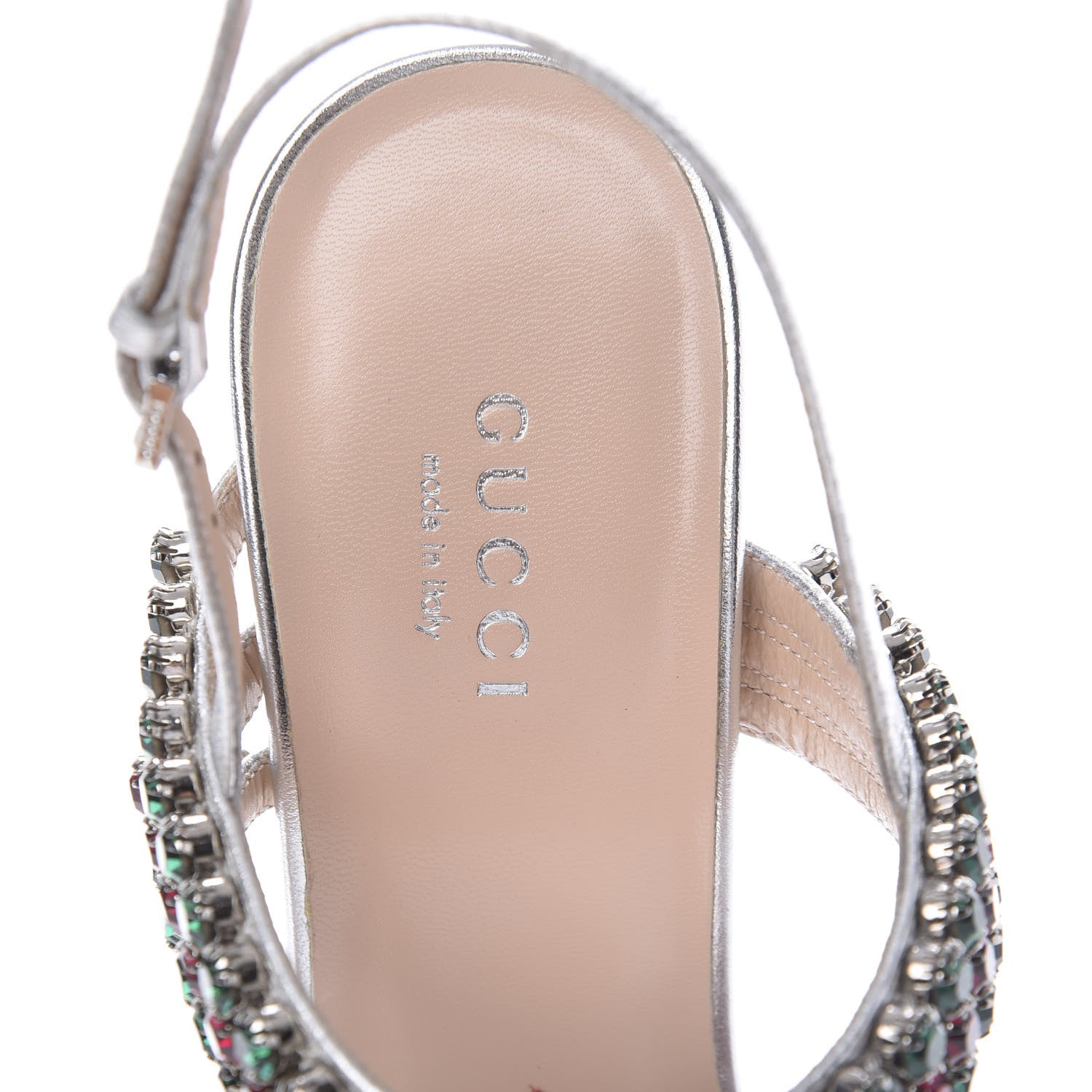 Gucci Nappa Silk Crystal Bertie High Heel Sandals 36.5 Argento 6 of 8