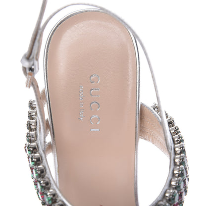 Gucci Nappa Silk Crystal Bertie High Heel Sandals 36.5 Argento 6 of 8