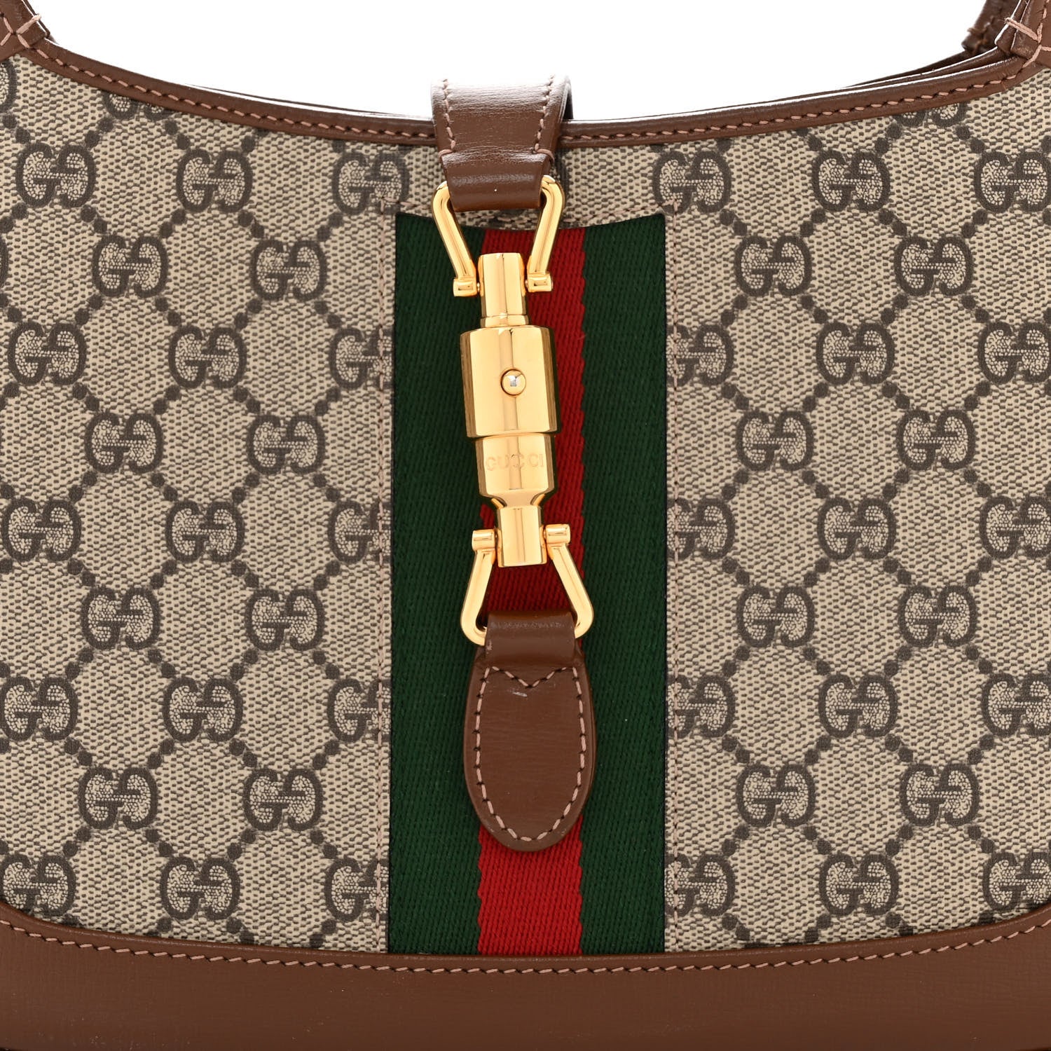 Gucci GG Supreme Monogram Azalea Calfskin Web Small Jackie 1961 Hobo Beige Ebony Brown Sugar 8 of 12