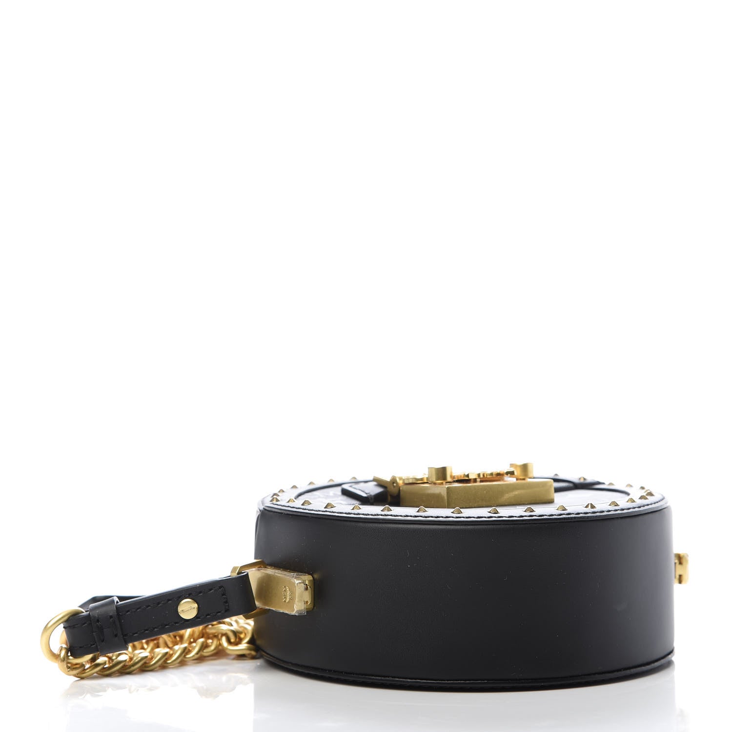MCM Monogram Coated Canvas Studded Berlin Tambourine Round Crossbody Black 4 of 8