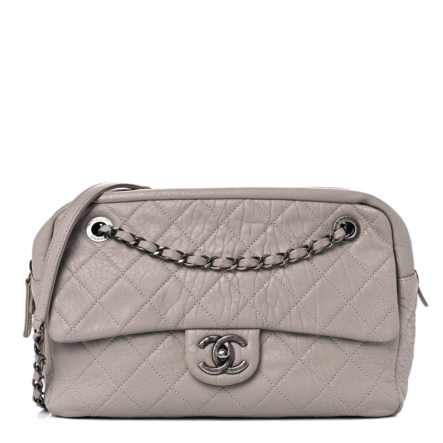 Washed Lambskin Quilted CC Travel Flap Grey