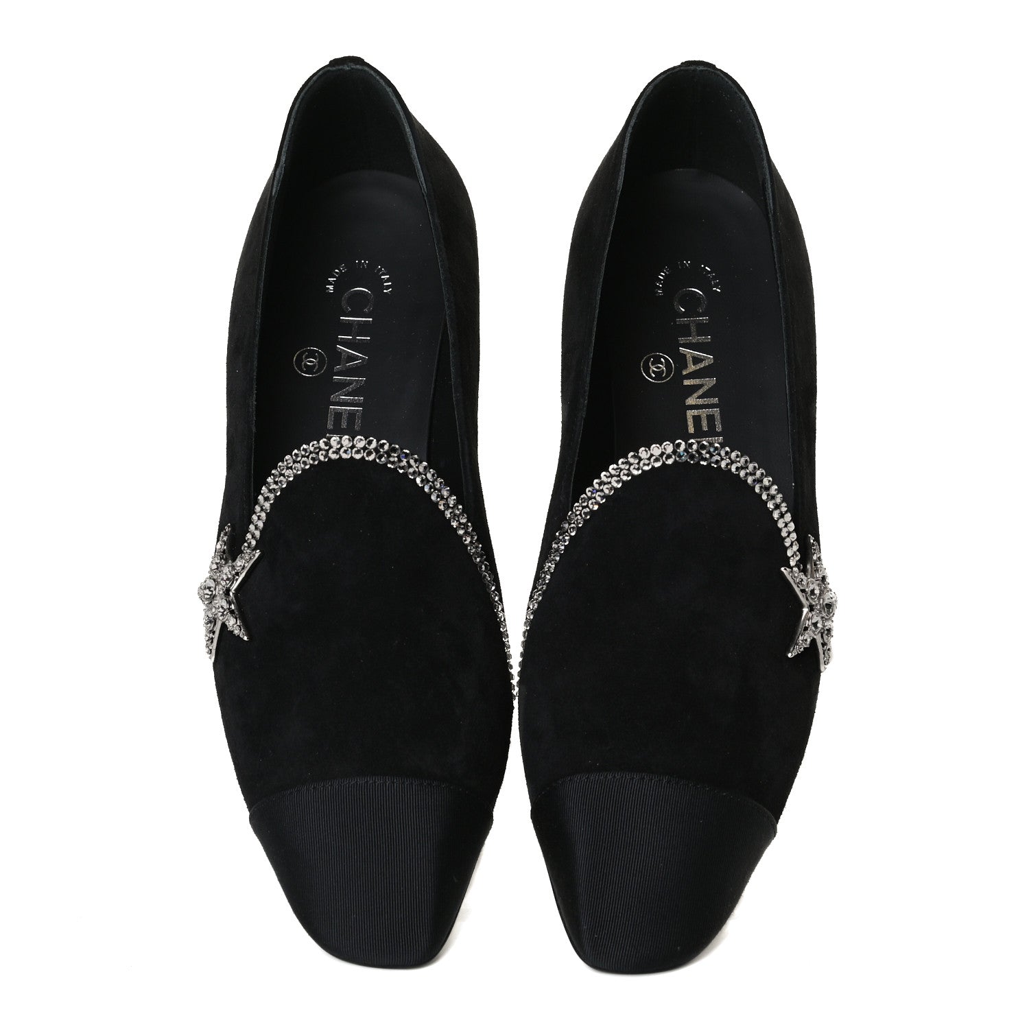 Chanel Suede Calfskin Grosgrain Crystal Star Mocassin Loafers 36.5 Black 6 of 10