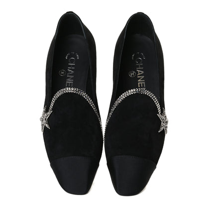 Chanel Suede Calfskin Grosgrain Crystal Star Mocassin Loafers 36.5 Black 6 of 10