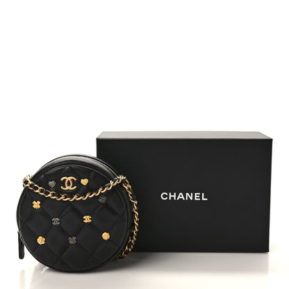 Chanel Lambskin Quilted Studded Round Clutch With Chain Black 9 of 9
