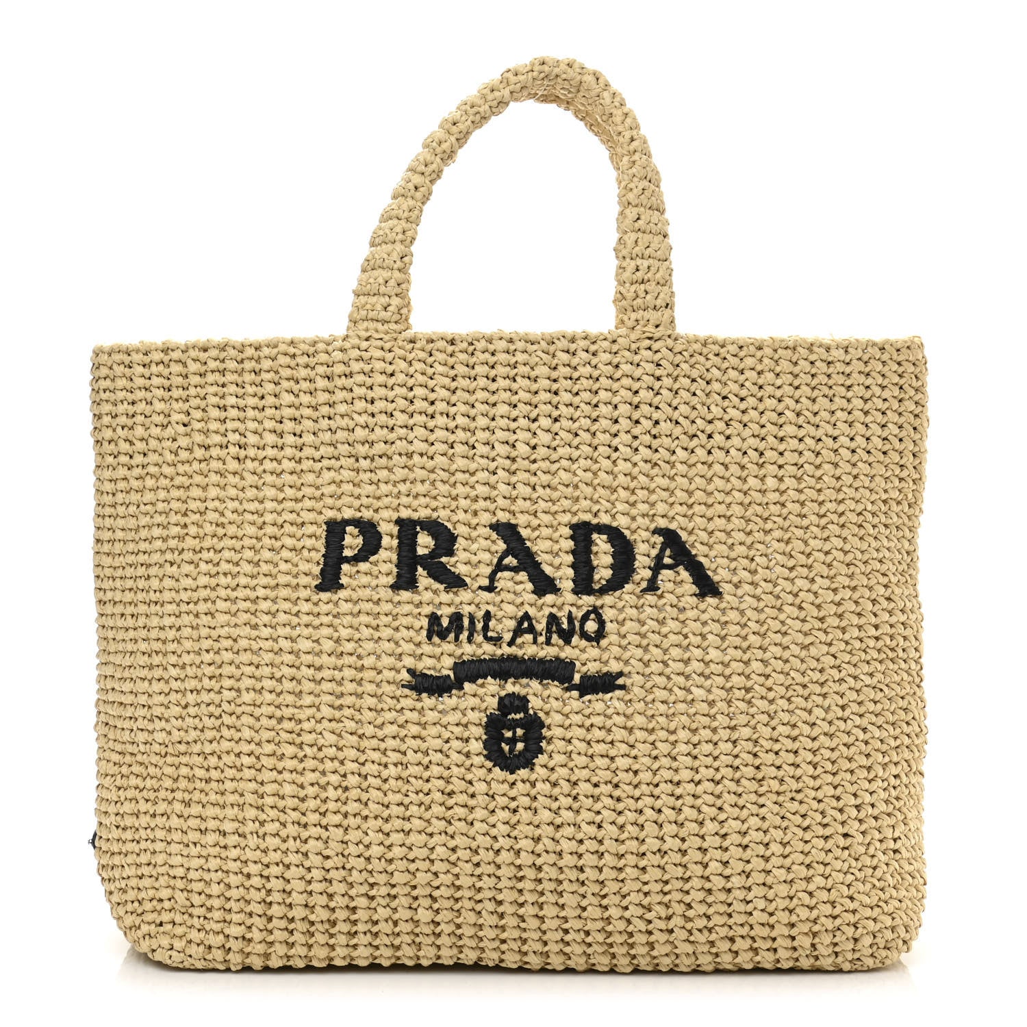 Prada Yarn Raffia Effect Crochet Embroidered Logo Tote Naturale 1 of 10