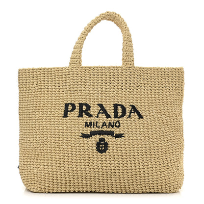 Prada Yarn Raffia Effect Crochet Embroidered Logo Tote Naturale 1 of 10
