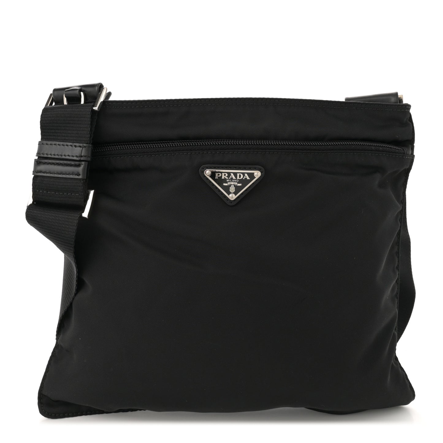 Tessuto Nylon Saffiano Flat Messenger Bag Black
