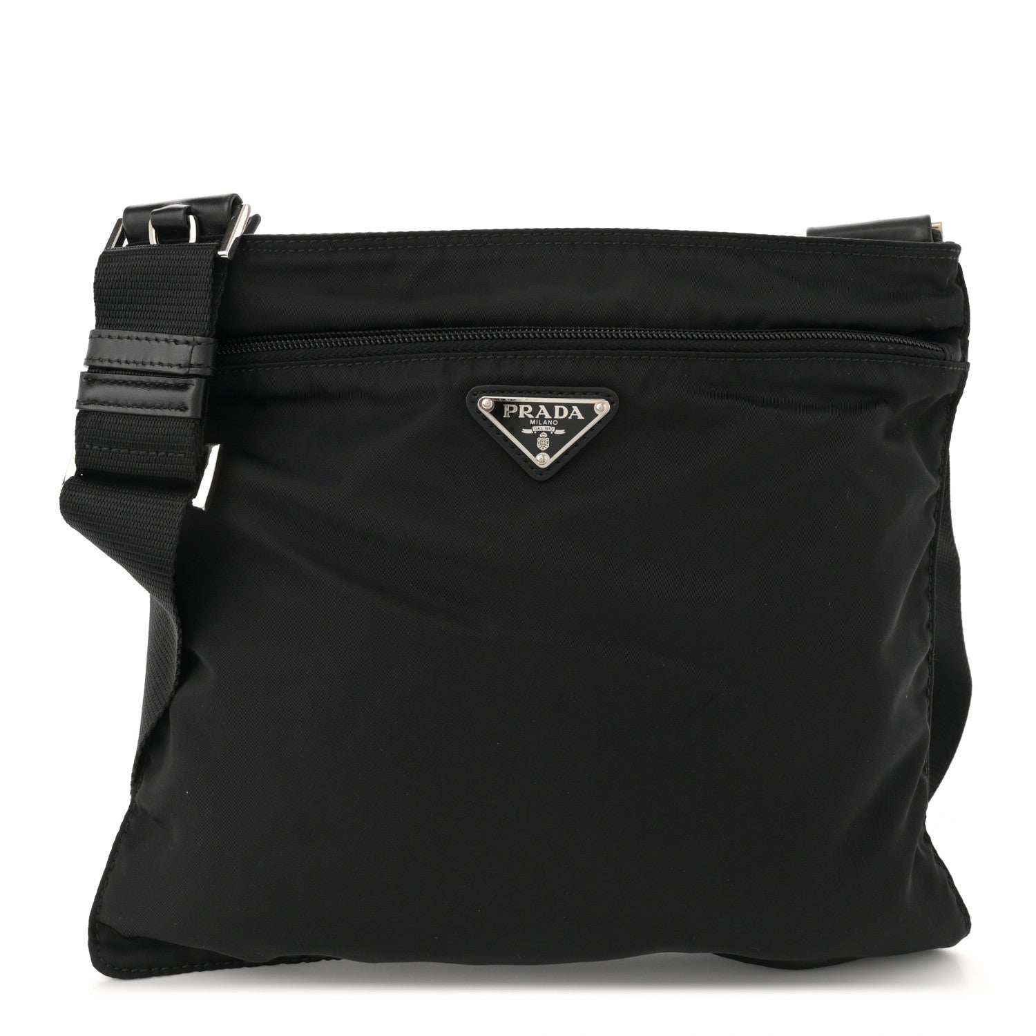 Prada Tessuto Nylon Saffiano Flat Messenger Bag Black 1 of 9